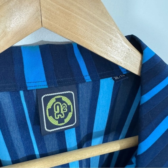 R2 Randy River Y2K Graphic Shirt XL Demon Angel Anime Vibe Button Up Blue NWOT - Picture 3 of 9